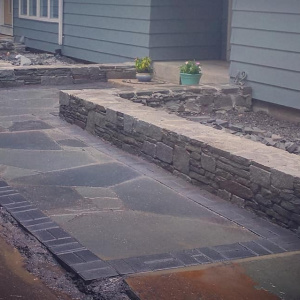 Bluestone walkway, retaining walls, Sebago Lake, Maine